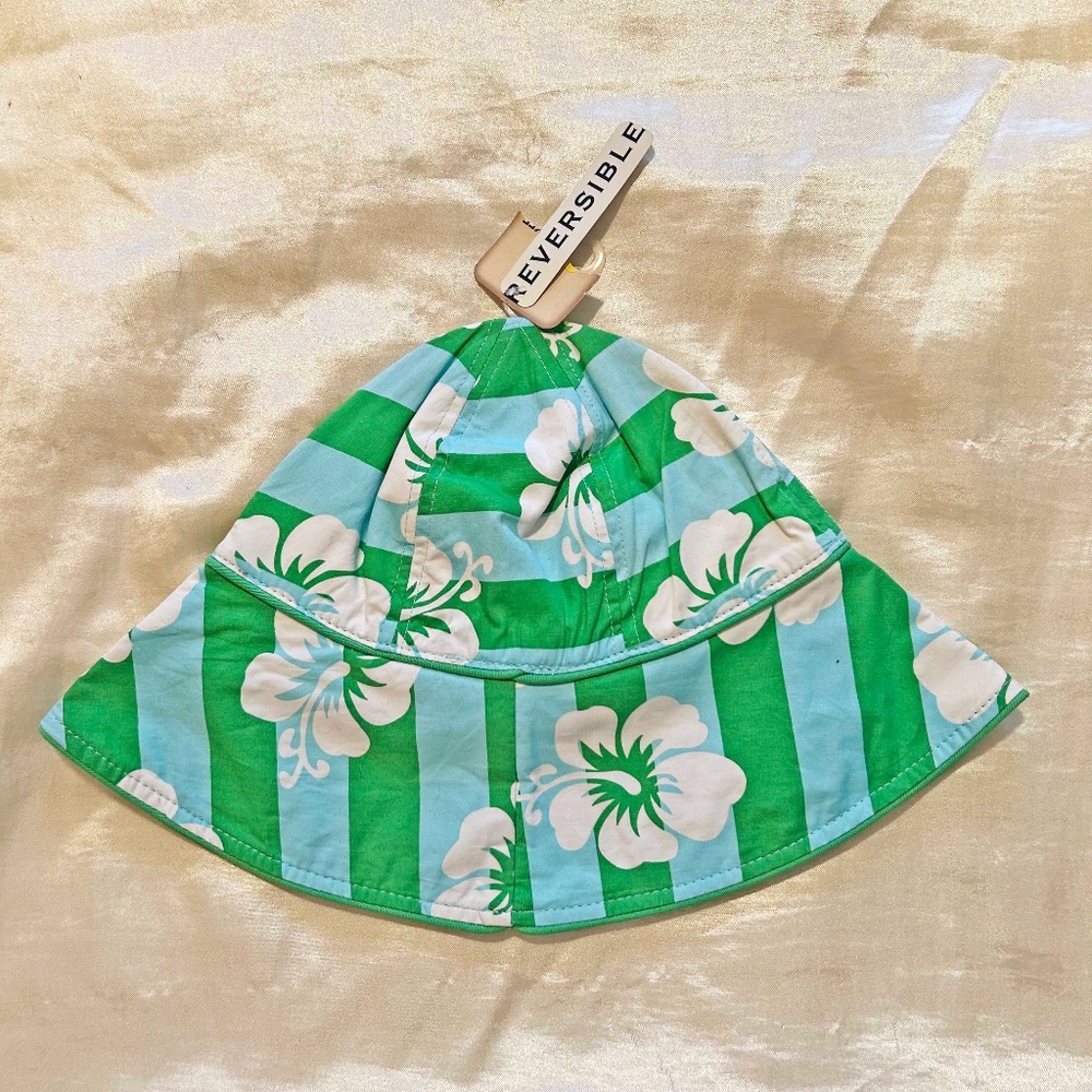 SUN HAT, REVERSIBLE, GREEN/BLUE, ONE SIZE, 100% COTTON, BY CHEROKEE, TAGS ON,
